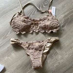 Pilyq - lace, tan bikini. Brand new with tags.